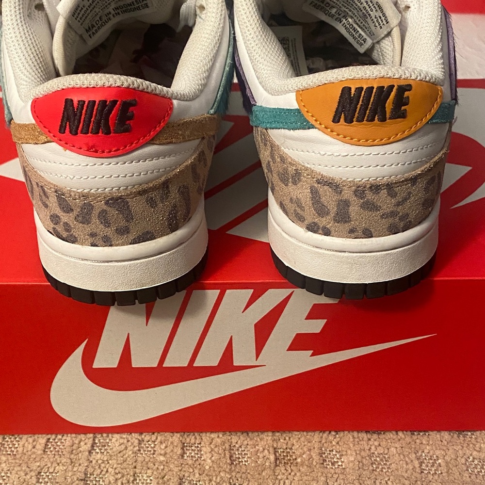 Nike Dunks. White Sneakers with Red, Purple, and Teal Accents - Picture 5 of 6